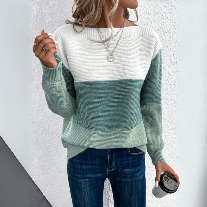 Clara - Stilvoller dreifarbiger Patchwork-Pullover