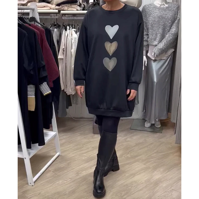 France | Damen Langarm Herzmuster Sweatshirt