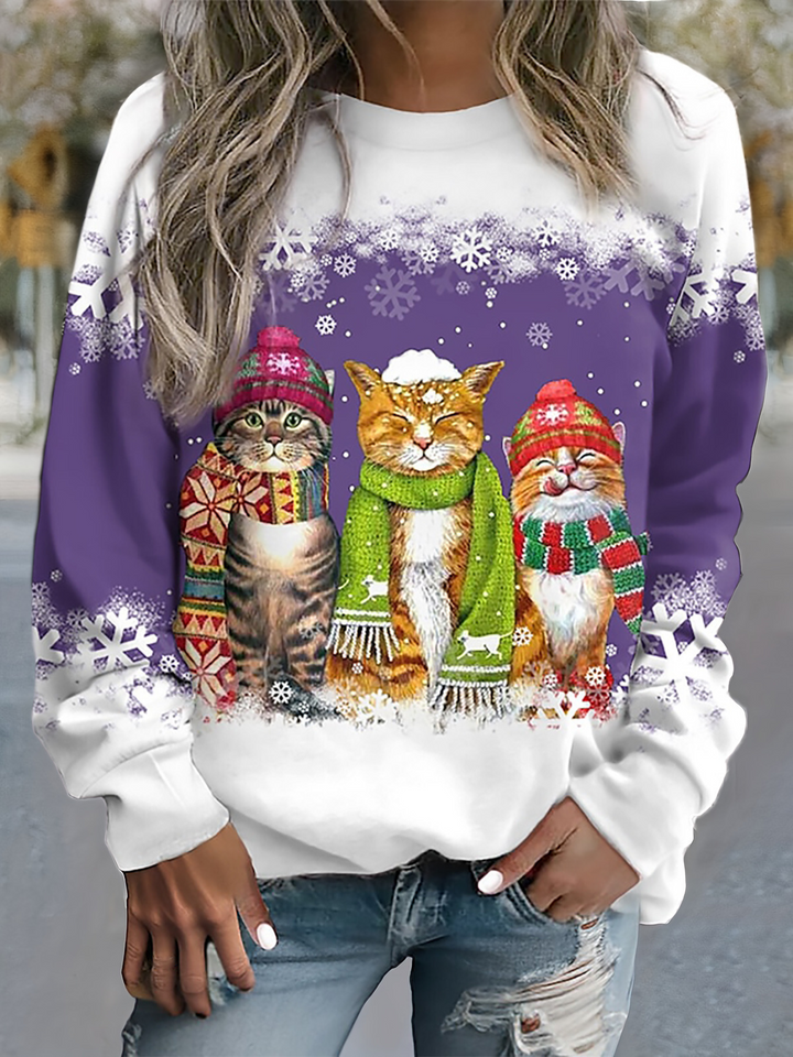 Nelie | Warmes Winter Top Mit Schneekatzen Print