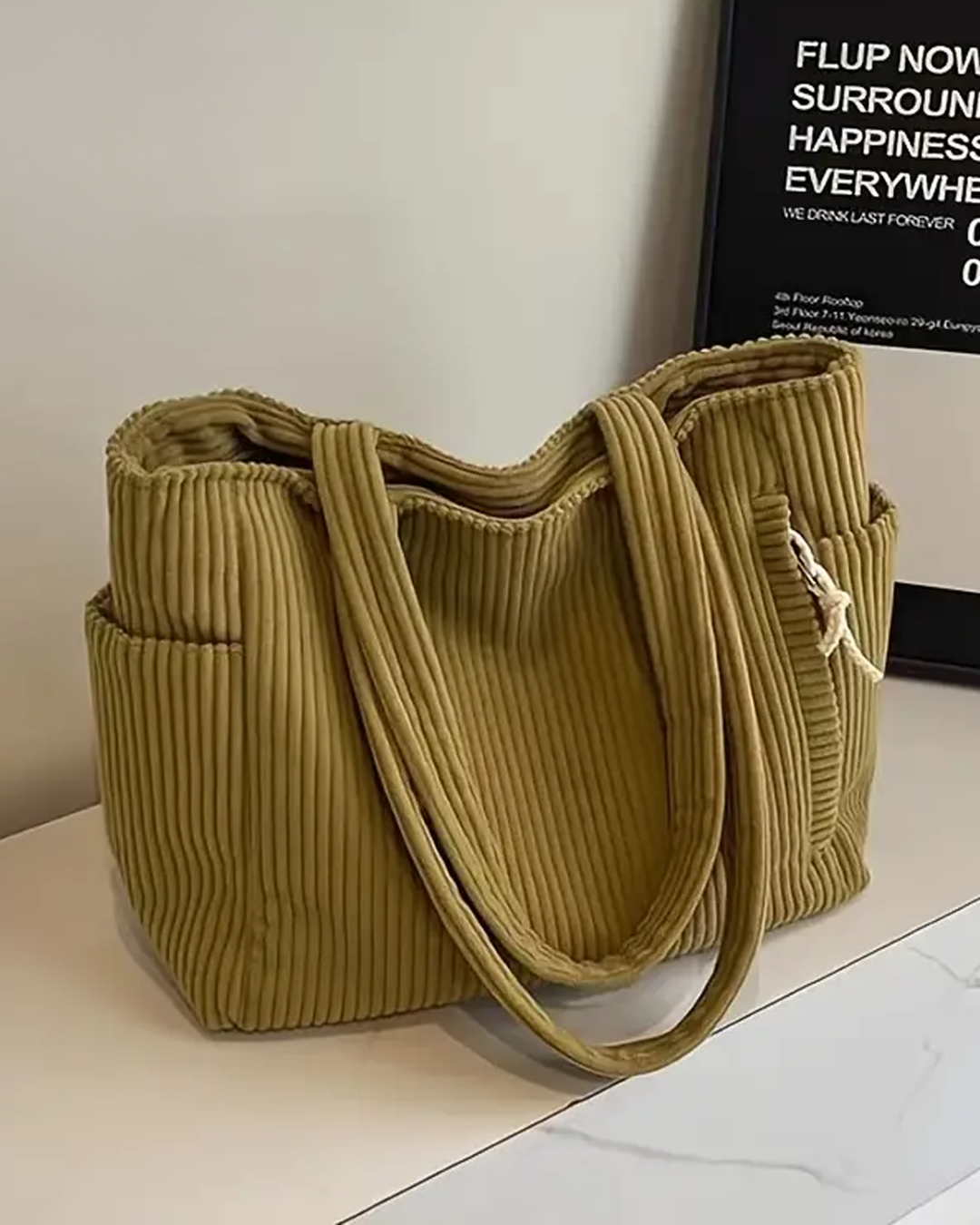 Sibylla | Gerippte Tote Bag mit Kordelzug-Detail