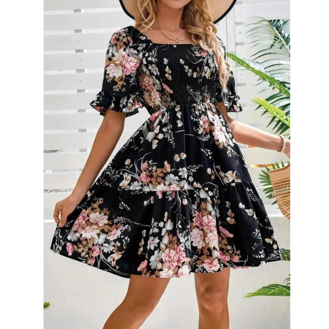 Groan | Vintage Floral Flounce Sleeve Sommerkleid