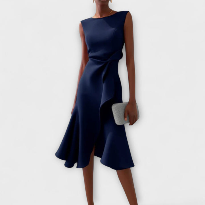 Jonesa | Elegantes Drapiertes Asymmetrisches Midi-Kleid
