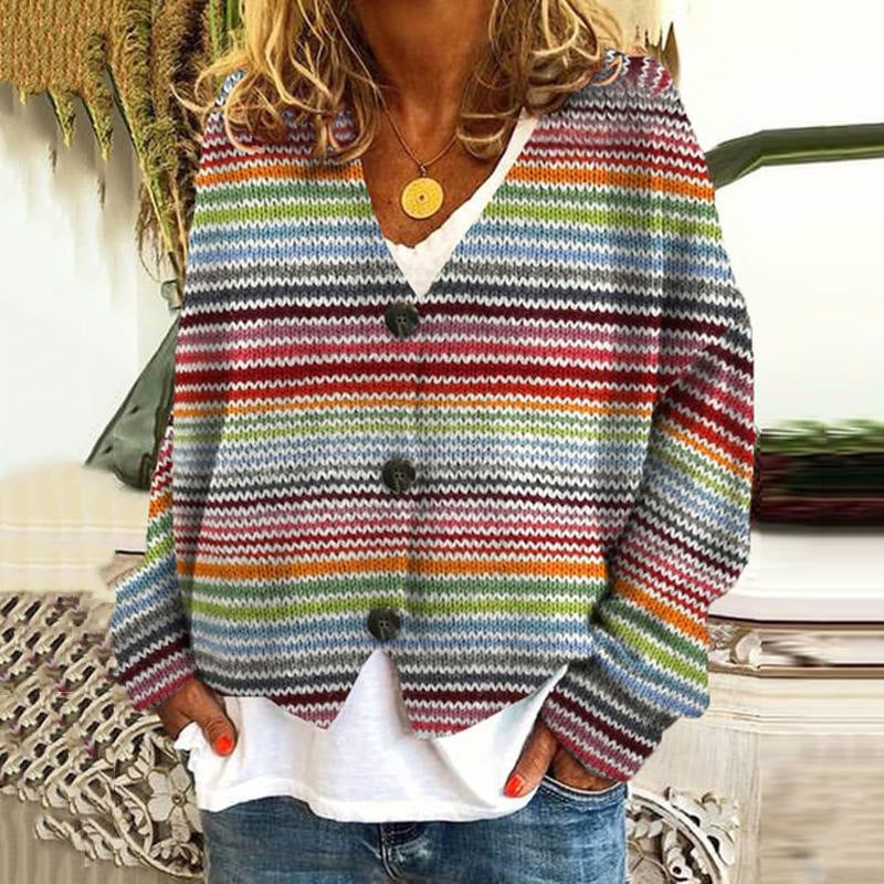 Cleofee | Mehrfarbige Strickjacke mit Knopfleiste für Damen
