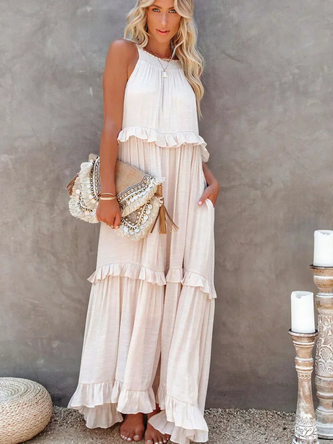 Valery | Halter Ruffle Maxi Kleid