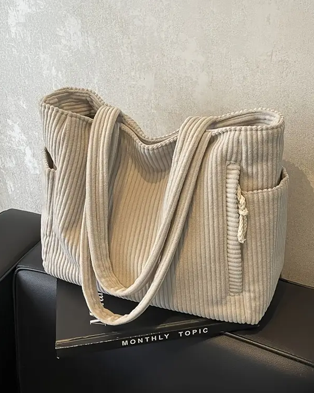 Sibylla | Gerippte Tote Bag mit Kordelzug-Detail