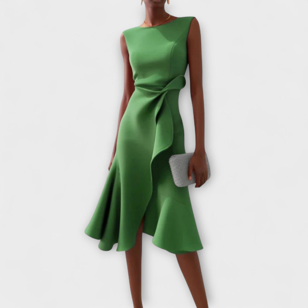Jonesa | Elegantes Drapiertes Asymmetrisches Midi-Kleid