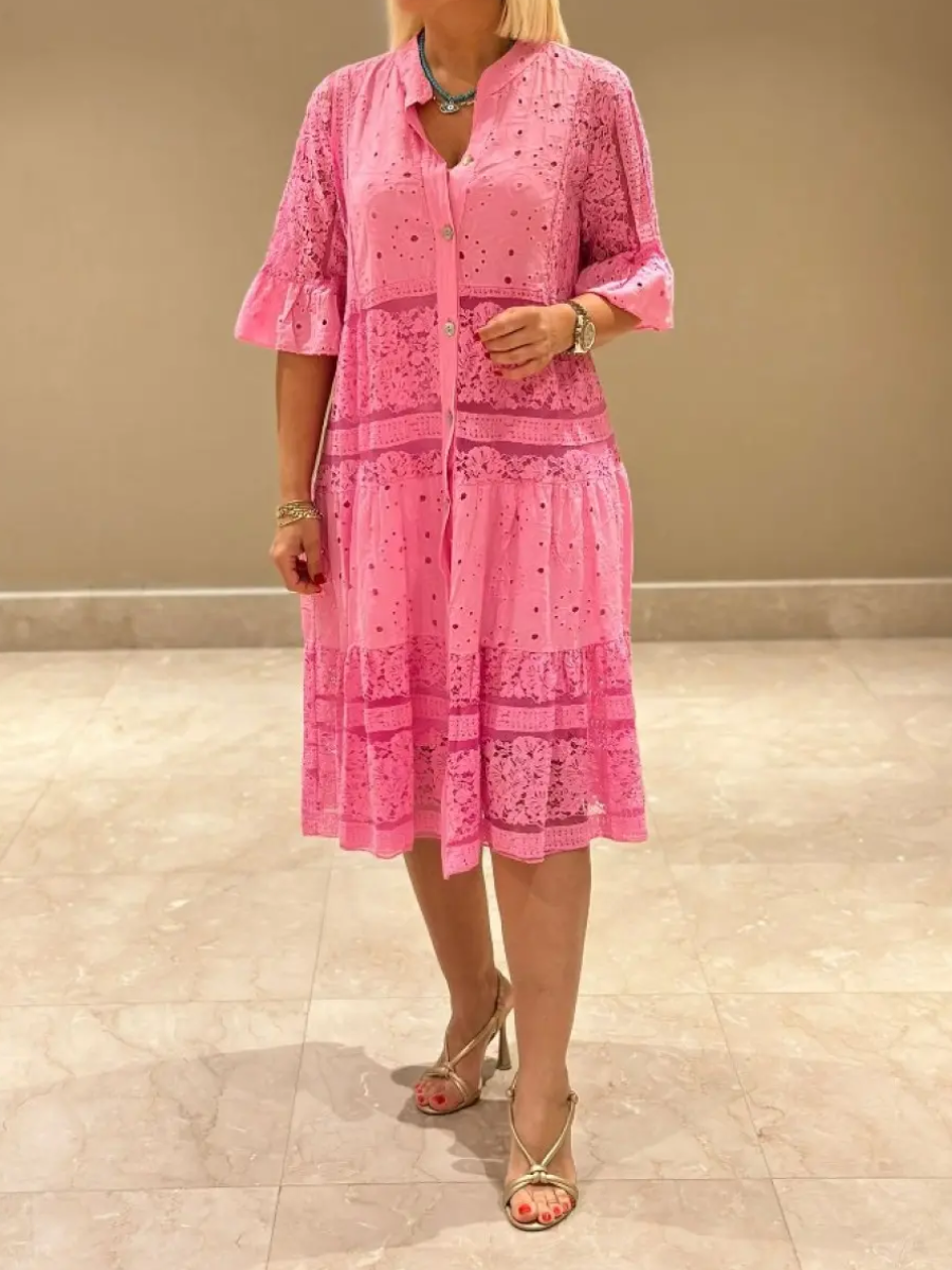 Inga | Kleid mit Stickerei und Knopfleiste