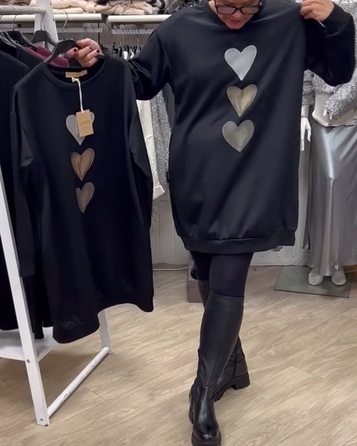 France | Damen Langarm Herzmuster Sweatshirt