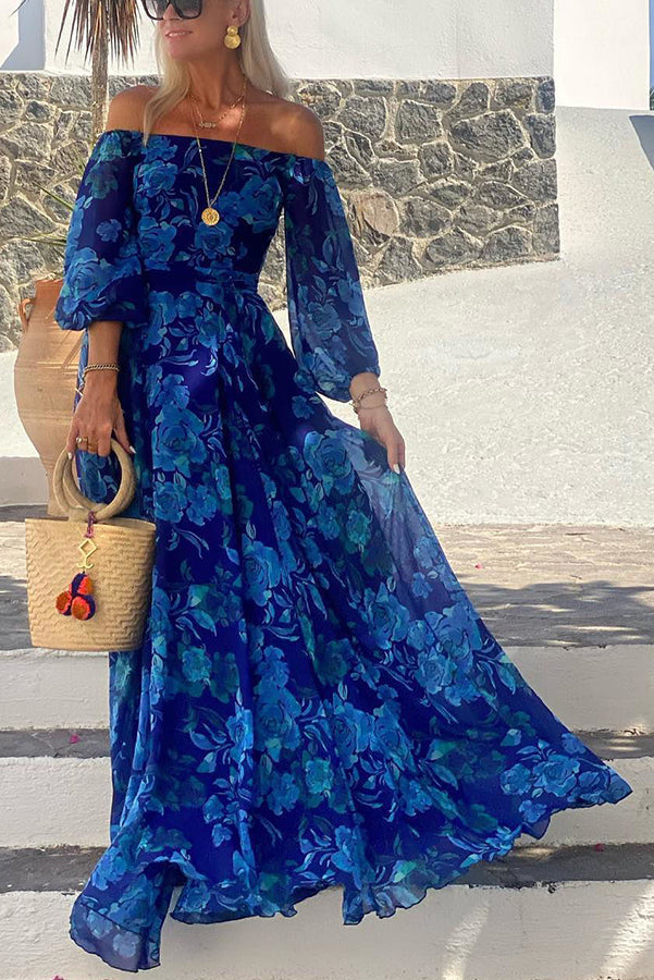 Cara | Maxikleid mit Blumenmuster und schulterfreiem Ausschnitt