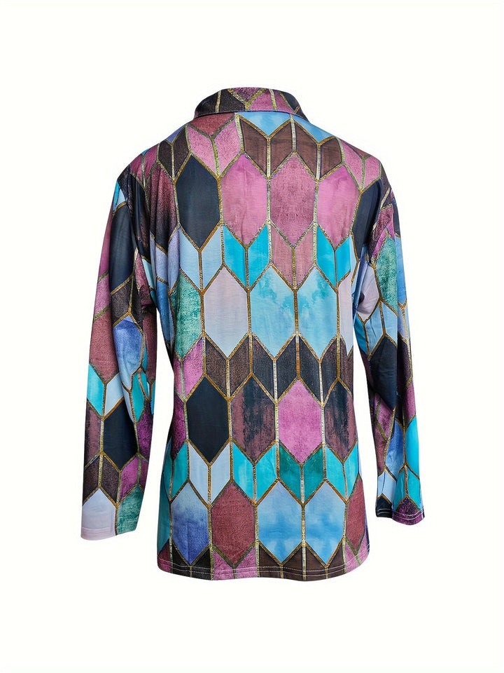 Brianna | Buntes geometrisches Shirt mit Reißverschluss