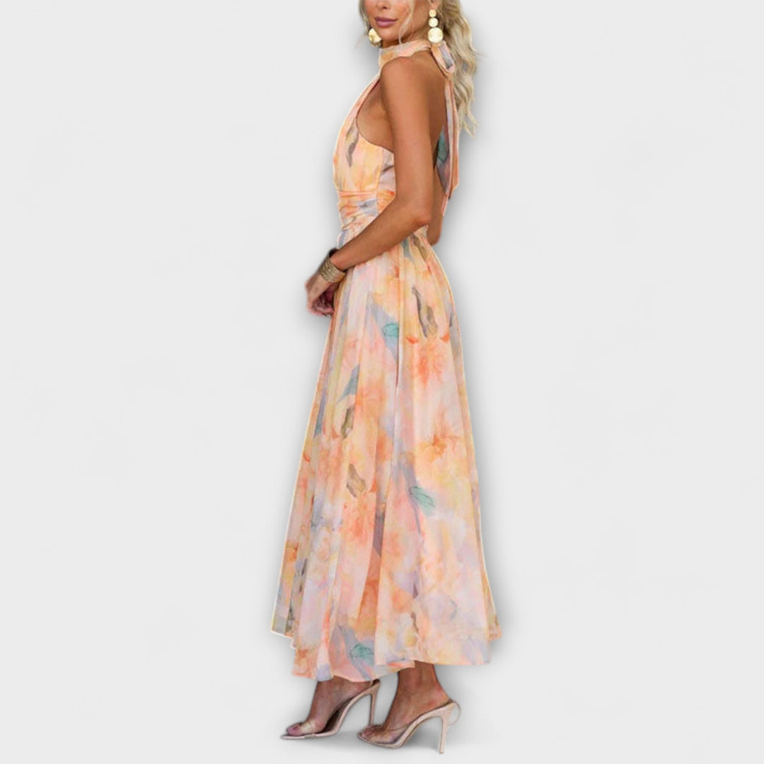 Nerra | Aquarell Halter Maxi Kleid