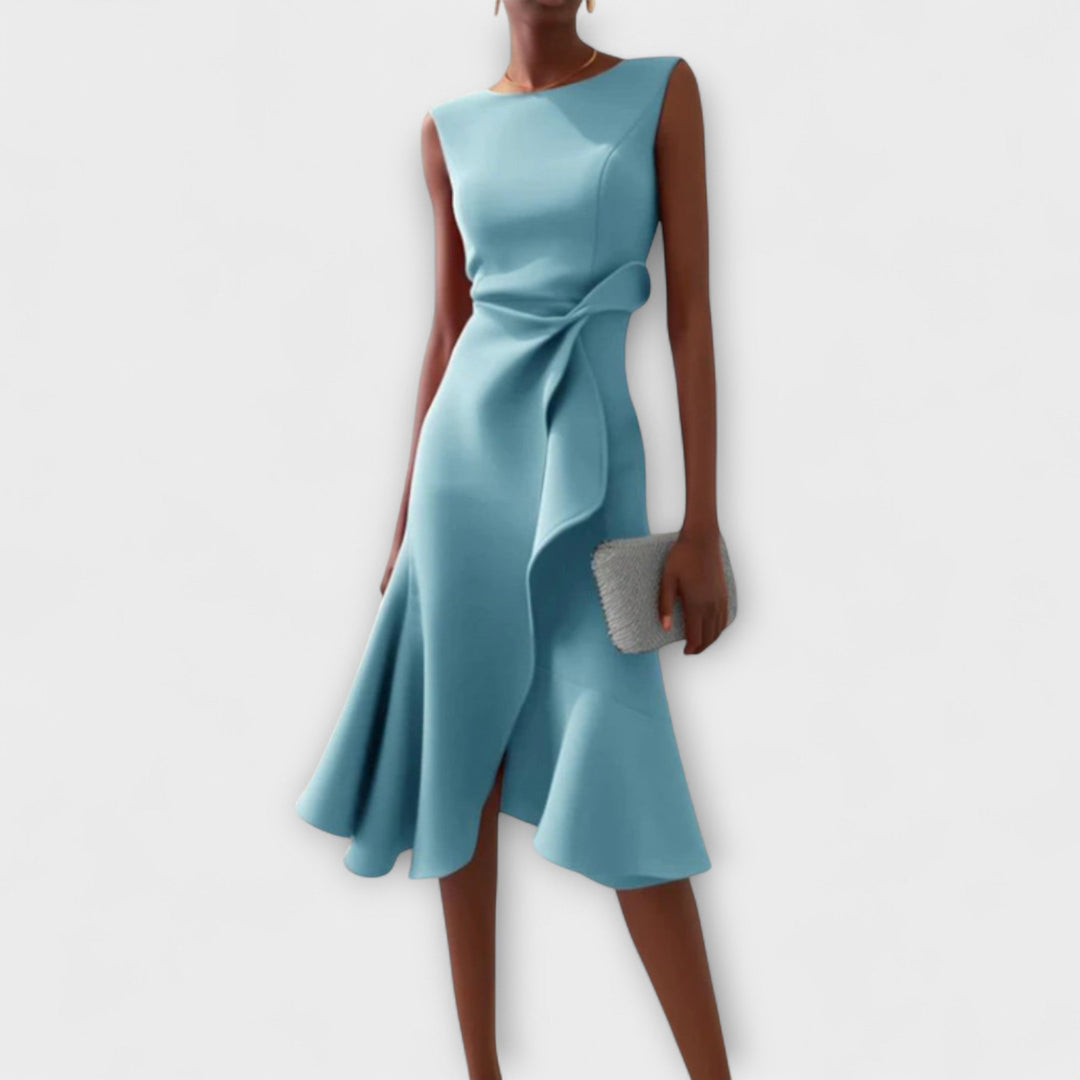 Jonesa | Elegantes Drapiertes Asymmetrisches Midi-Kleid
