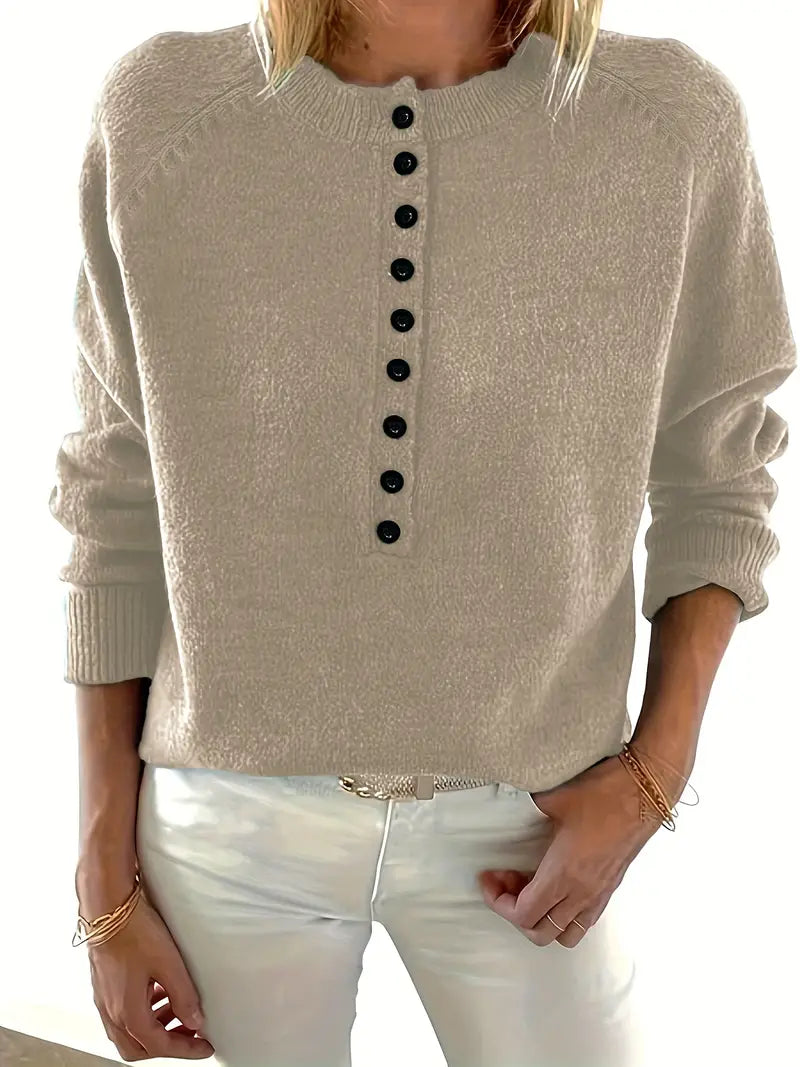 Caroline - Solider Pullover Mit Halber Knopfleiste