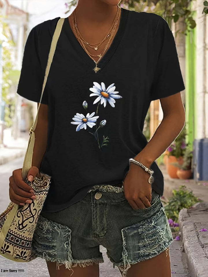 Menda | Floral V-Ausschnitt T-Shirt