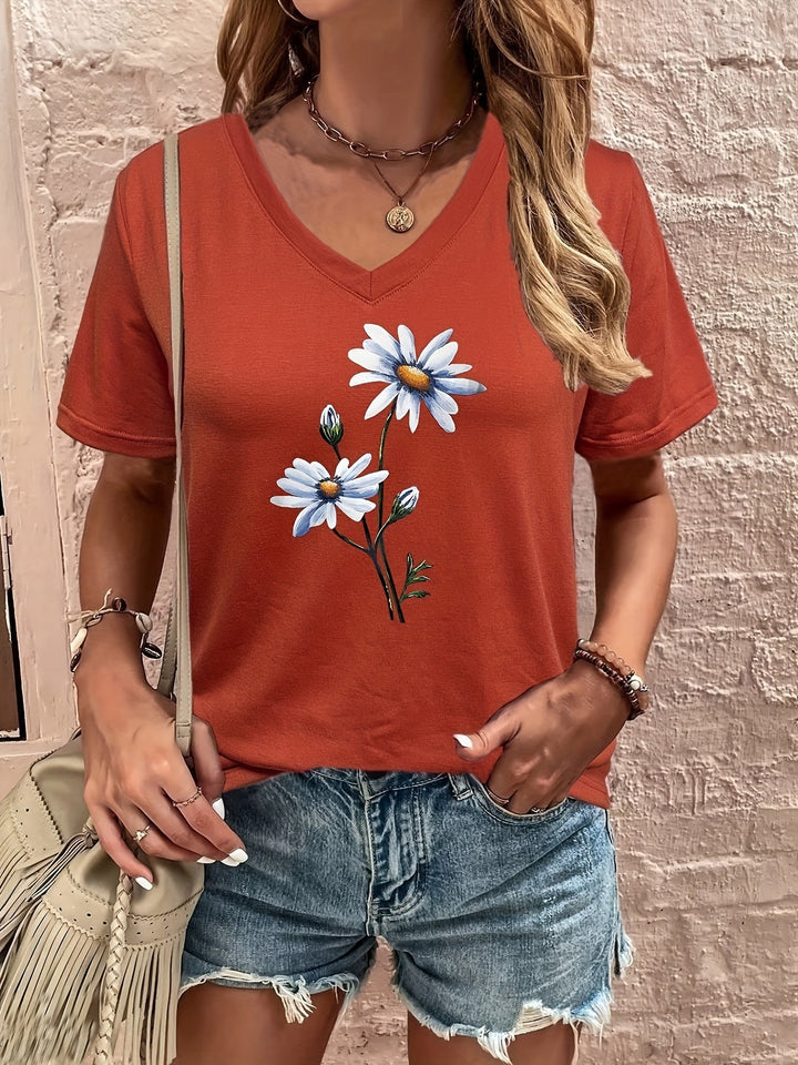 Menda | Floral V-Ausschnitt T-Shirt