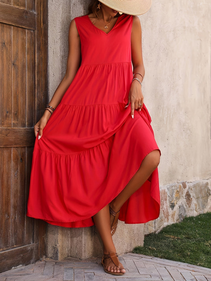 Hayla | Bequemes V-Ausschnitt Schichtenkleid