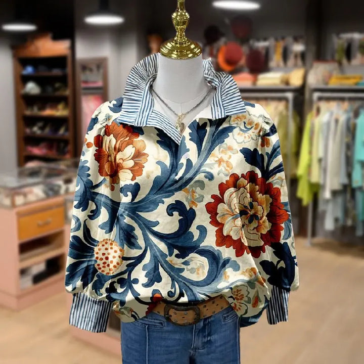 Swina | Klassische Vintage Blumenmuster Bluse