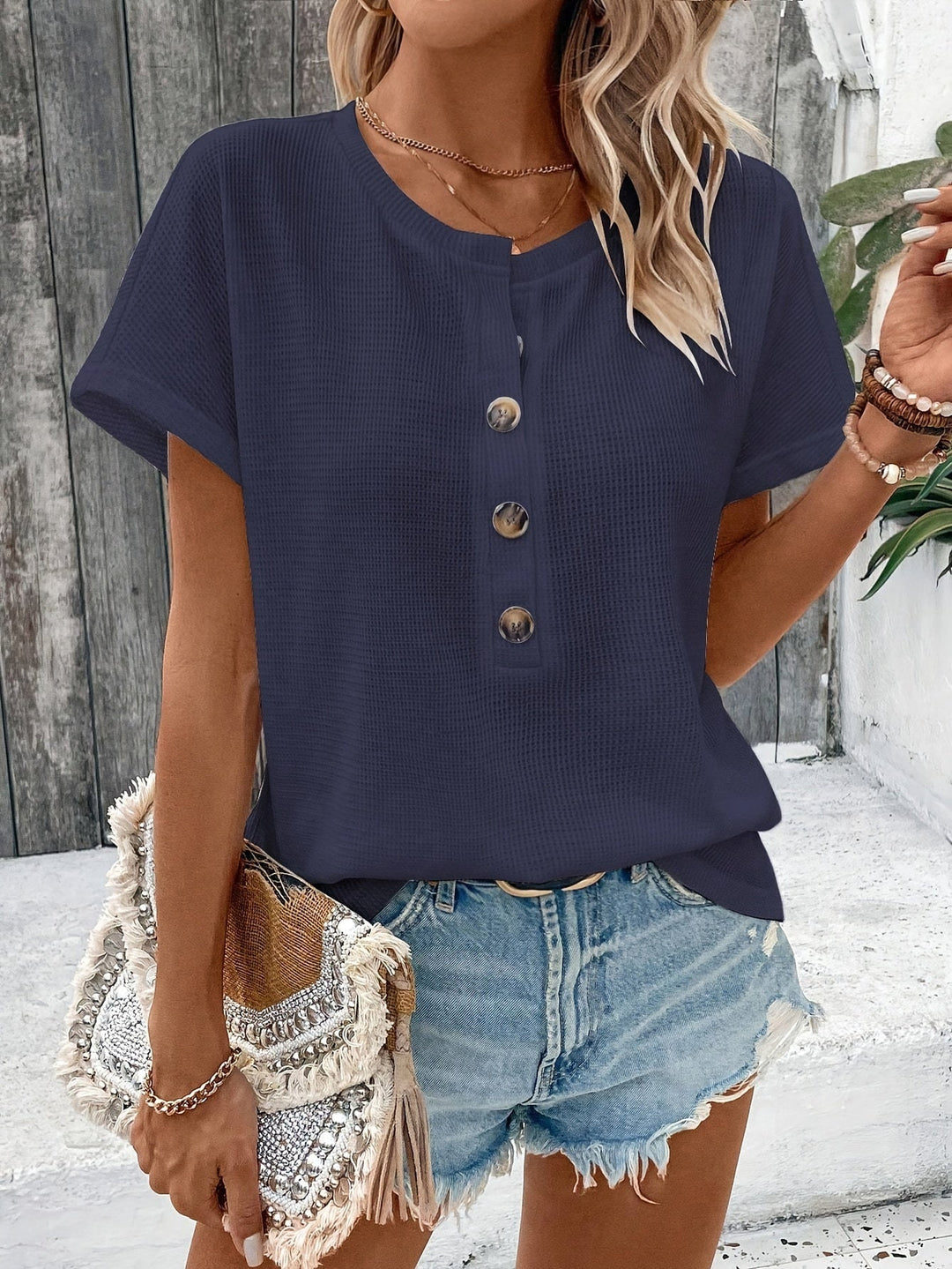 Fayla| Schickes Henley-Hals T-Shirt