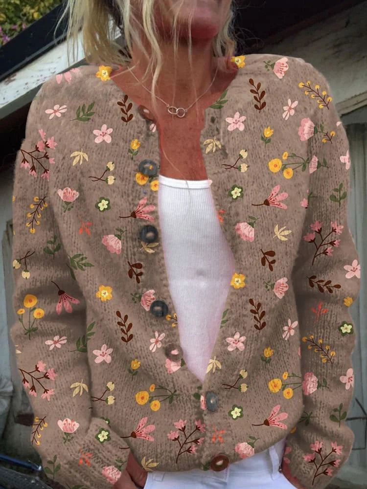 Sylica | Damen Strickjacke mit Blumenmuster