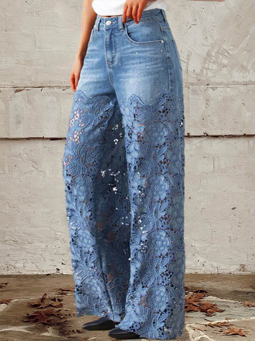 Celina | Spitzen- & Patchwork-Mid-Rise-Jeans