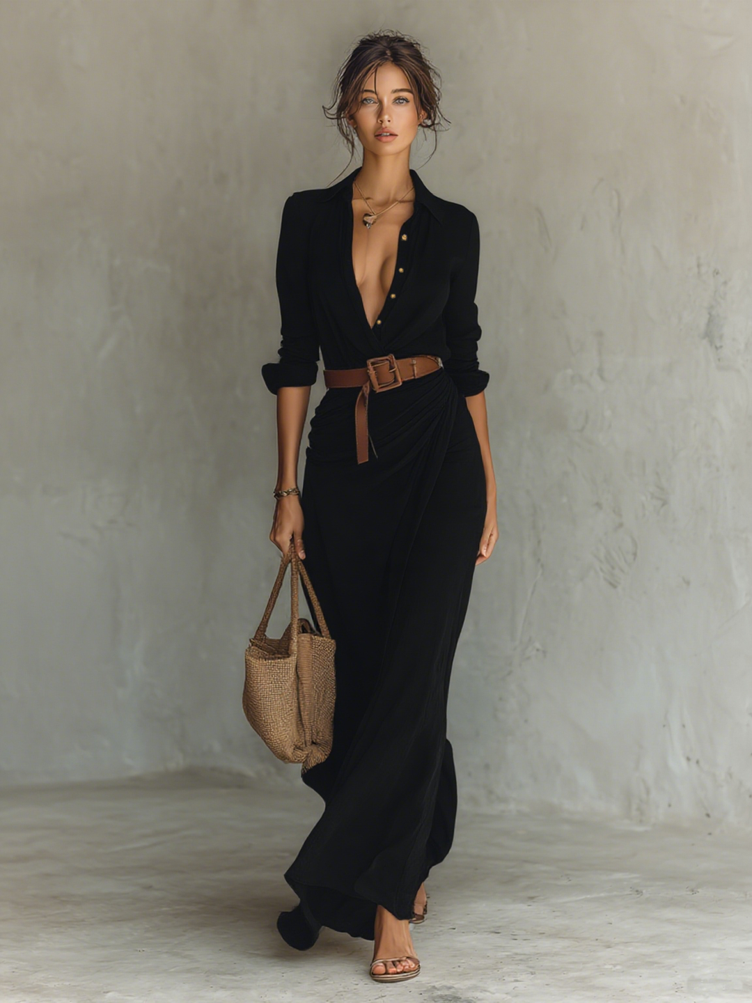 Lauriene | Langes Maxikleid mit Reverskragen