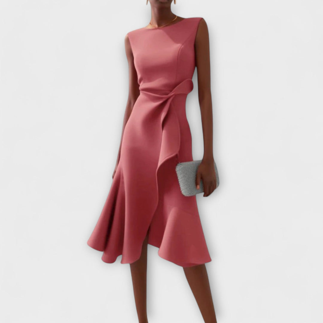 Jonesa | Elegantes Drapiertes Asymmetrisches Midi-Kleid