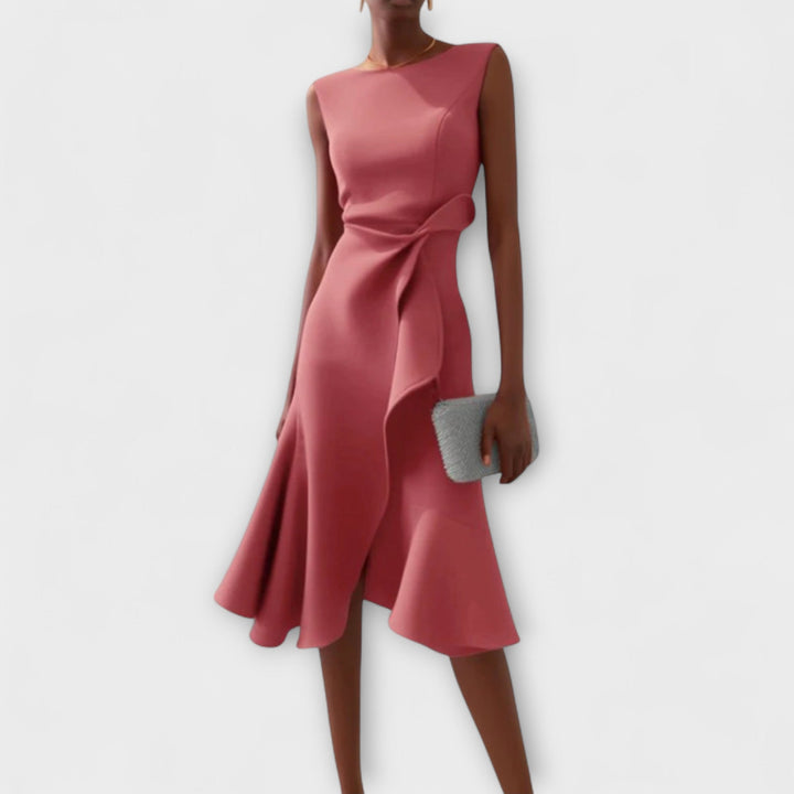 Jonesa | Elegantes Drapiertes Asymmetrisches Midi-Kleid