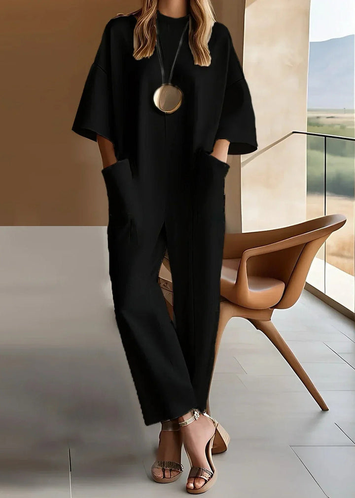 Elizina | Minimalistischer Kurzarm-Jumpsuit mit geradem Bein