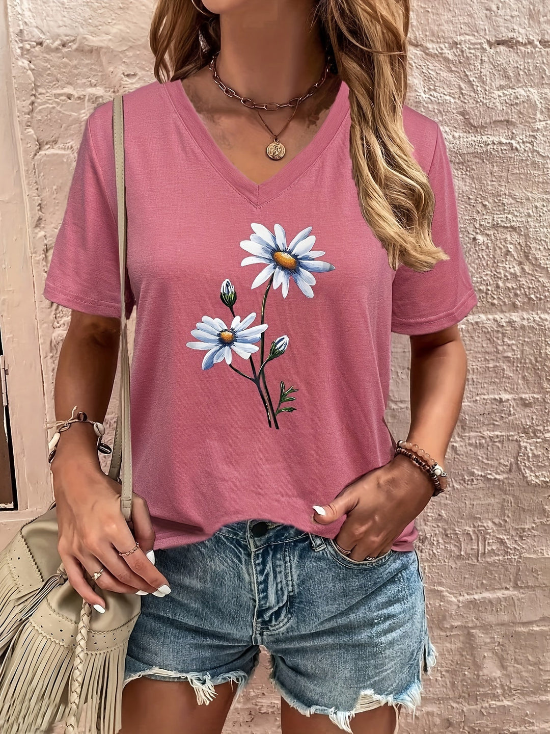 Menda | Floral V-Ausschnitt T-Shirt