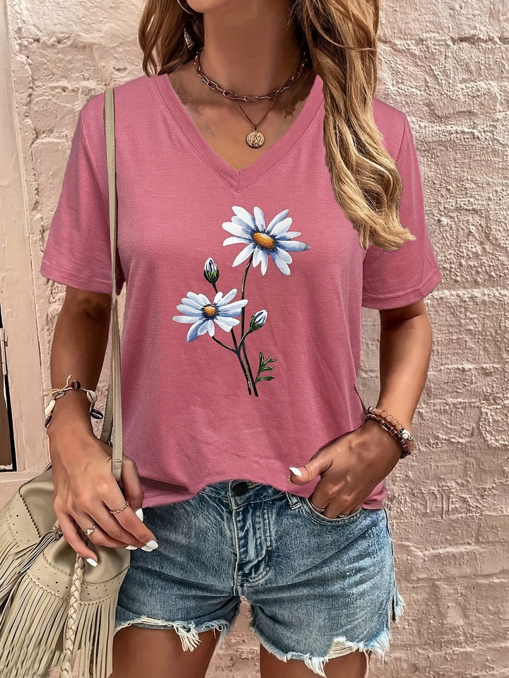 Menda | Floral V-Ausschnitt T-Shirt