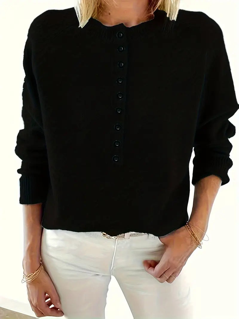 Caroline - Solider Pullover Mit Halber Knopfleiste