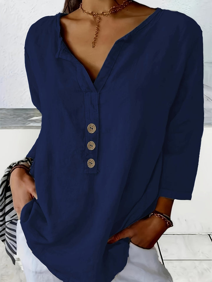 Flama | Lockere V-Ausschnitt Bluse mit Knöpfen