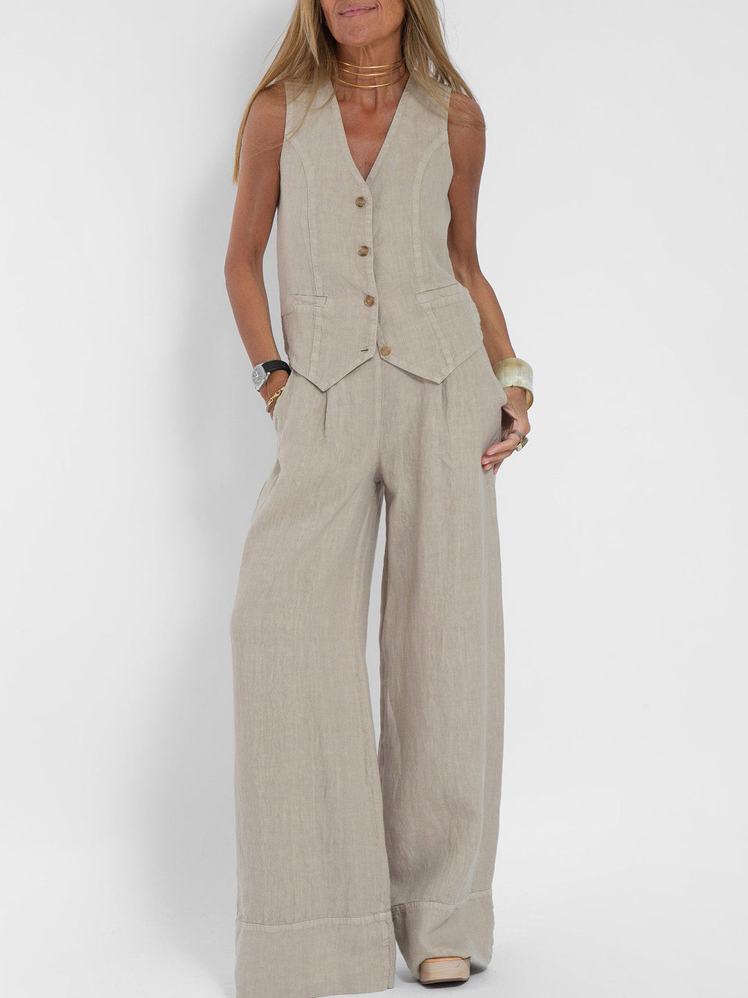 Elle | Weste und weite Hose Set