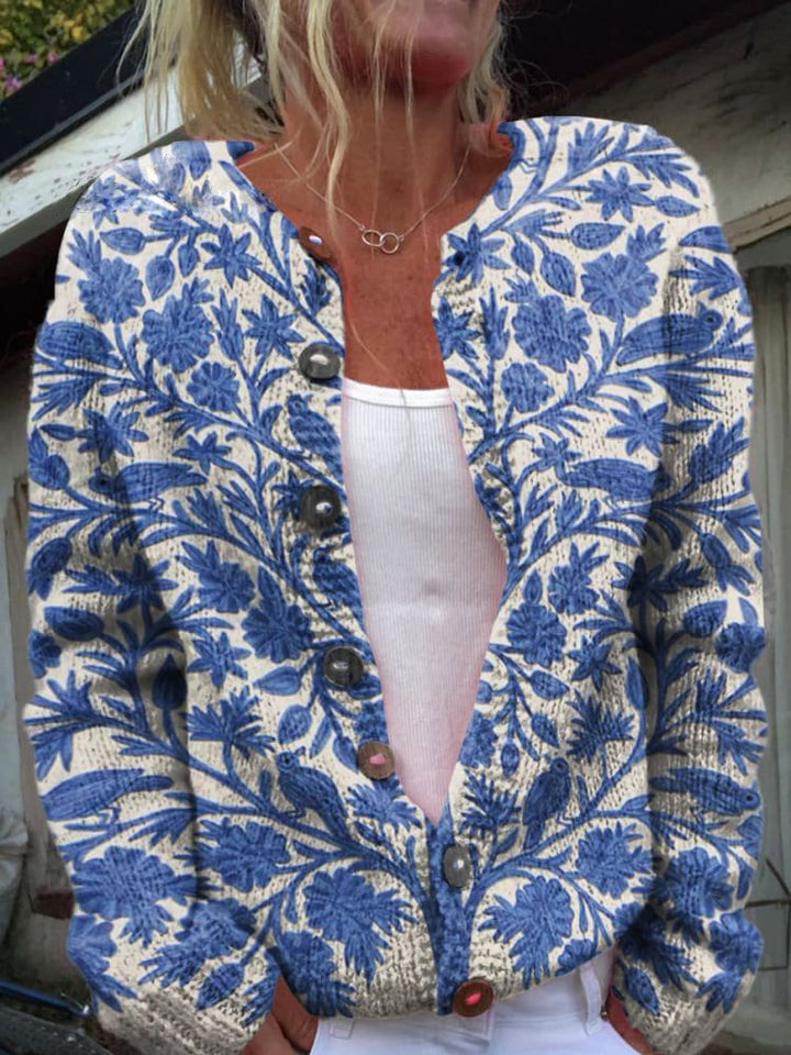 Sylica | Damen Strickjacke mit Blumenmuster
