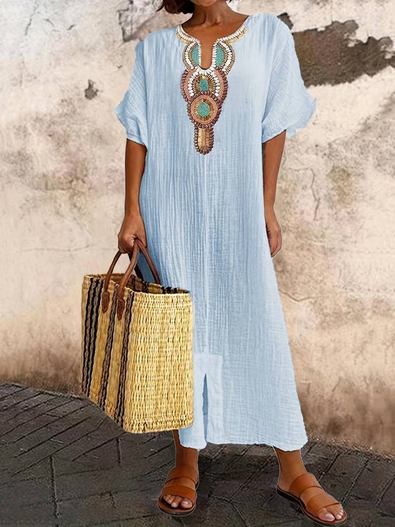 Addilyn | Boho-Maxikleid mit Schlitz und Ausschnitt