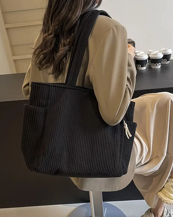 Sibylla | Gerippte Tote Bag mit Kordelzug-Detail