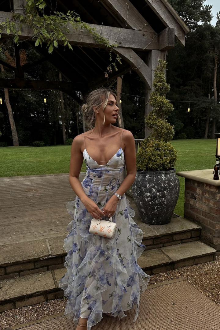 Glorie | Maxikleid mit Blumenmuster, Cut-Out-Details und Schlitz