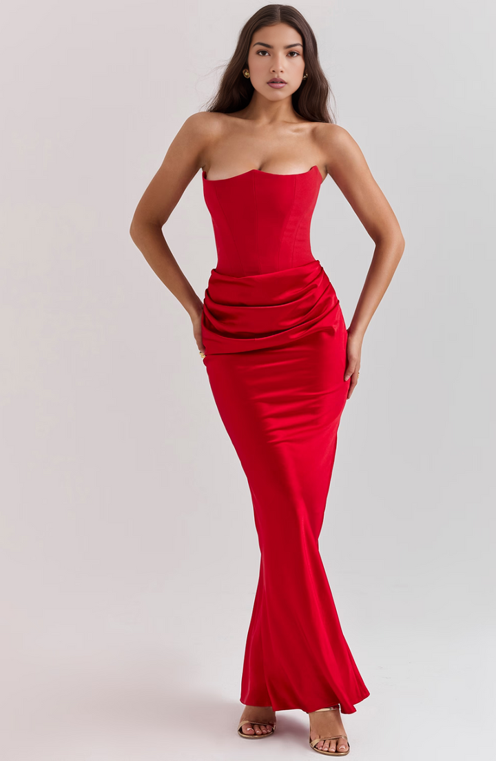 Kalea | Elegantes Retro-Einfarbiges Trägerloses Partykleid