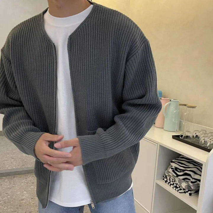 Matthias | Fein gestrickter Herrenpullover mit Reißverschluss