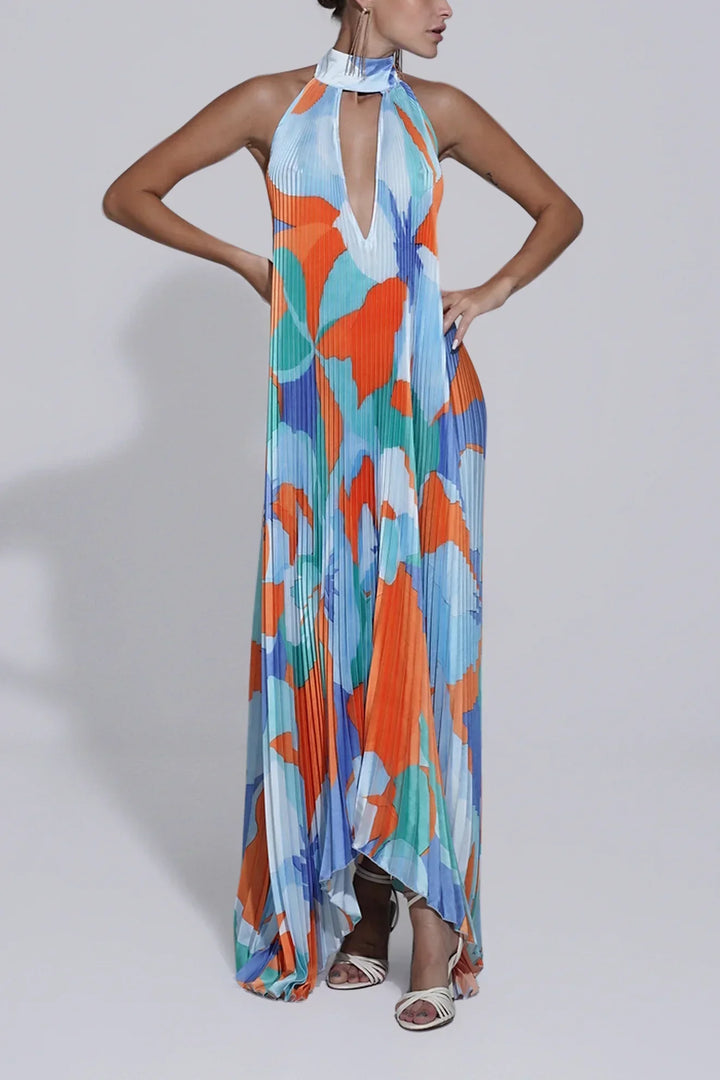Isa | Elegantes Halter Plissiertes Maxikleid