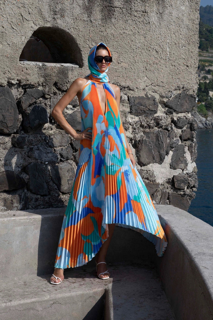 Isa | Elegantes Halter Plissiertes Maxikleid