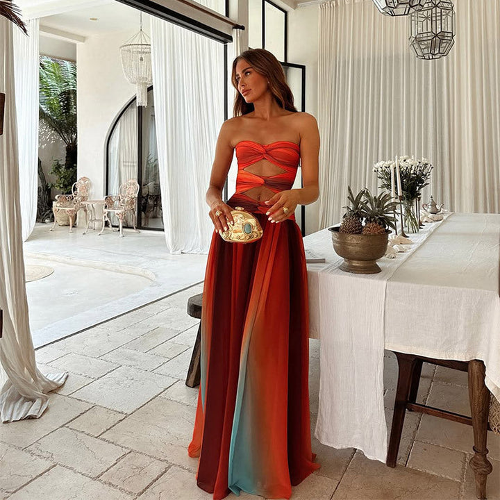 Aziel | Ausgeschnittenes Tie-Dye Gradient Maxikleid