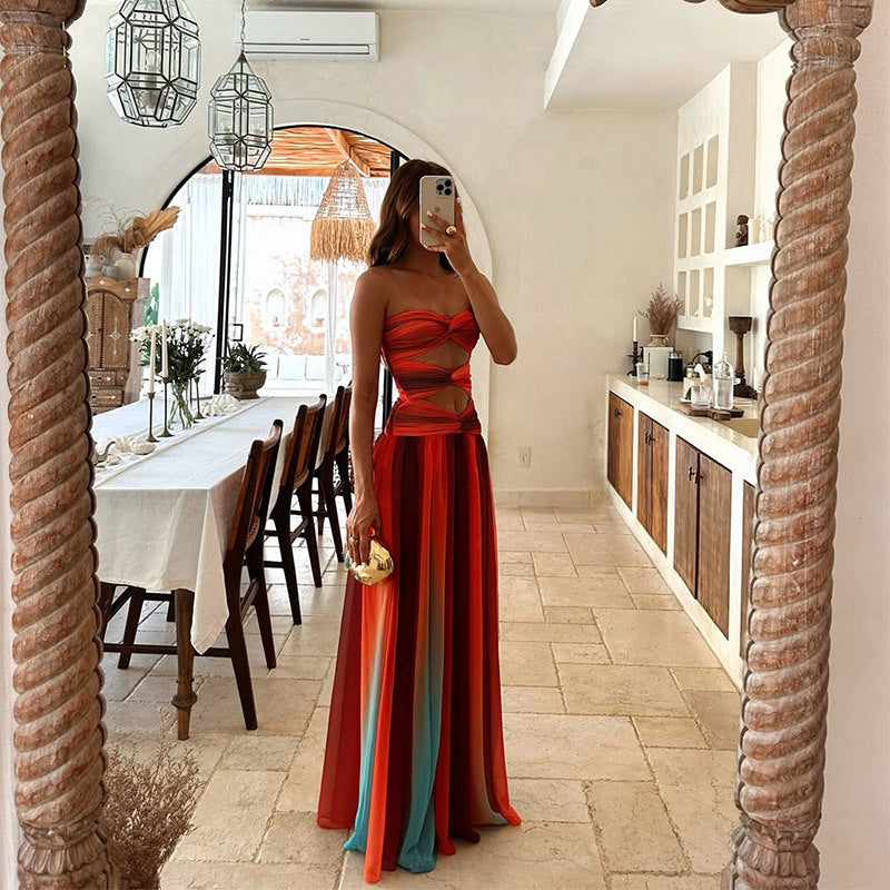 Aziel | Ausgeschnittenes Tie-Dye Gradient Maxikleid