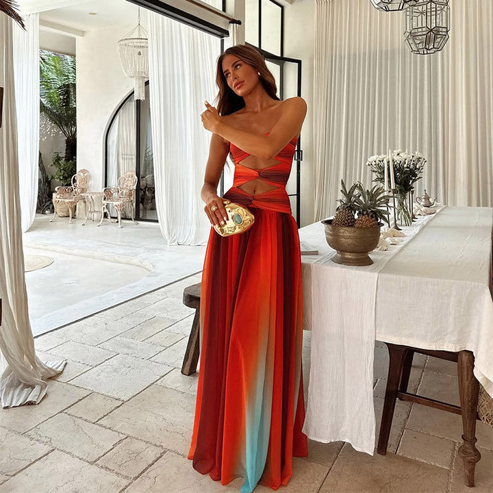 Aziel | Ausgeschnittenes Tie-Dye Gradient Maxikleid