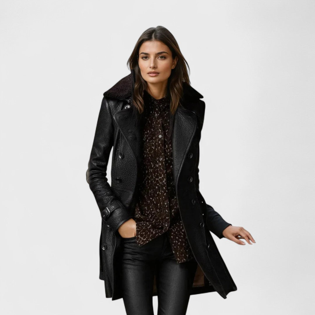 Marie | Klassischer Eleganter 3/4-Leder Mantel
