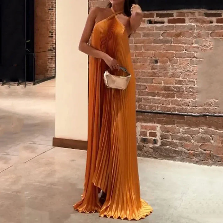 Almira | Schickes Plissiertes Maxikleid mit Halterneck
