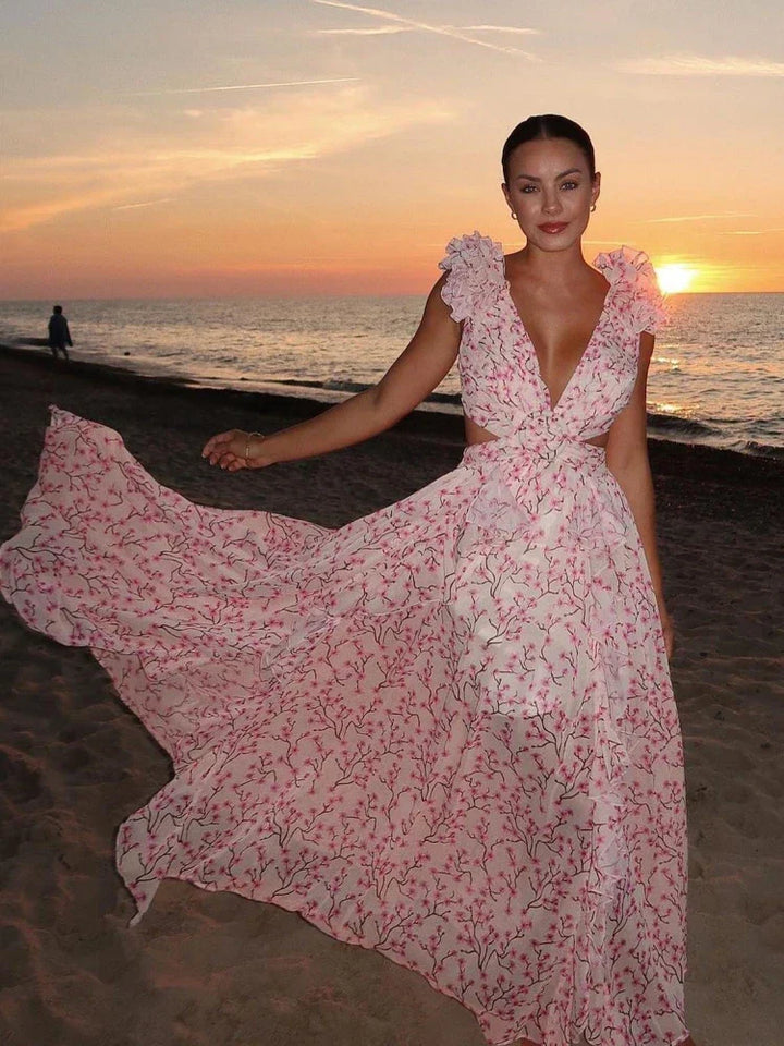 Nora | Elegantes Rückenfreies Rüschens Maxikleid
