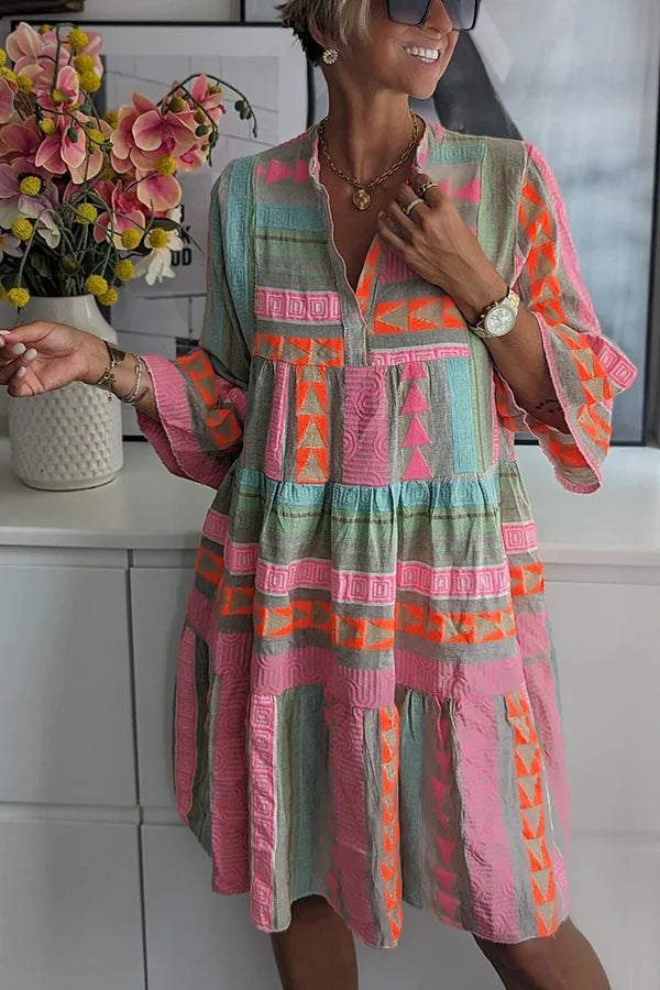Ava™ - Schickes V-Ausschnitt Sommerkleid aus Baumwolle und Hanf