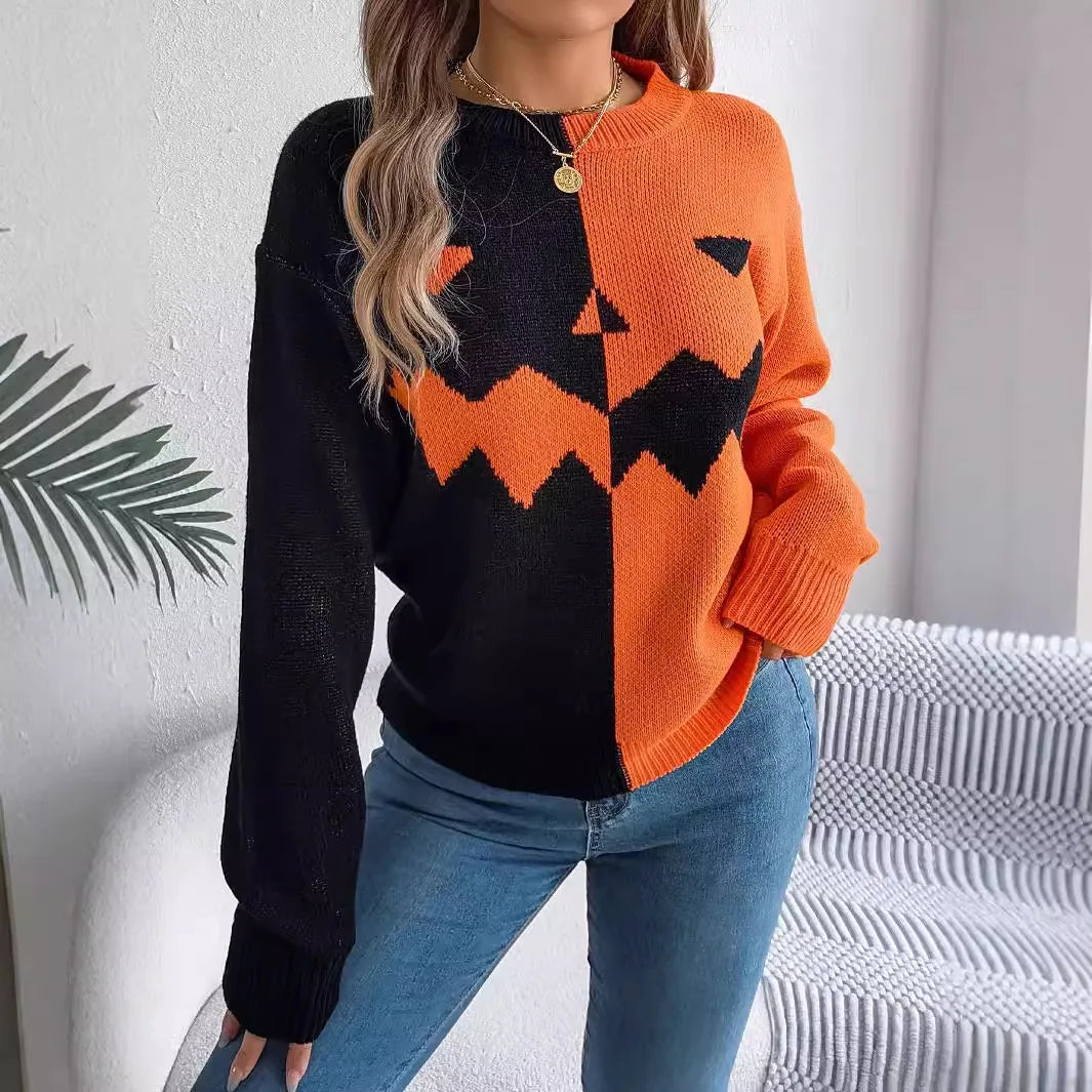 Victoria | Kürbis-Pullover mit Colorblock-Design