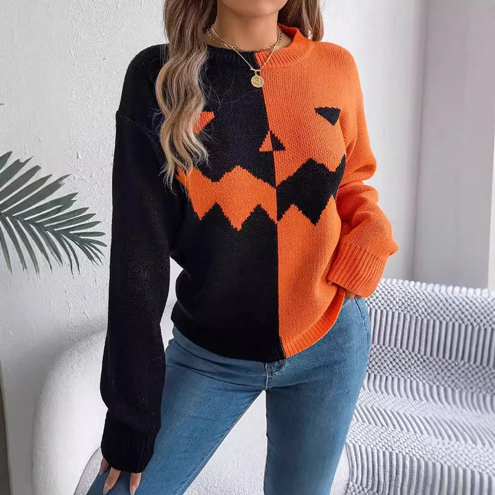 Victoria | Kürbis-Pullover mit Colorblock-Design